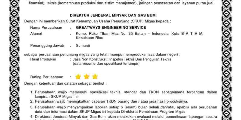 PT Greatways NDT - SKUP Migas