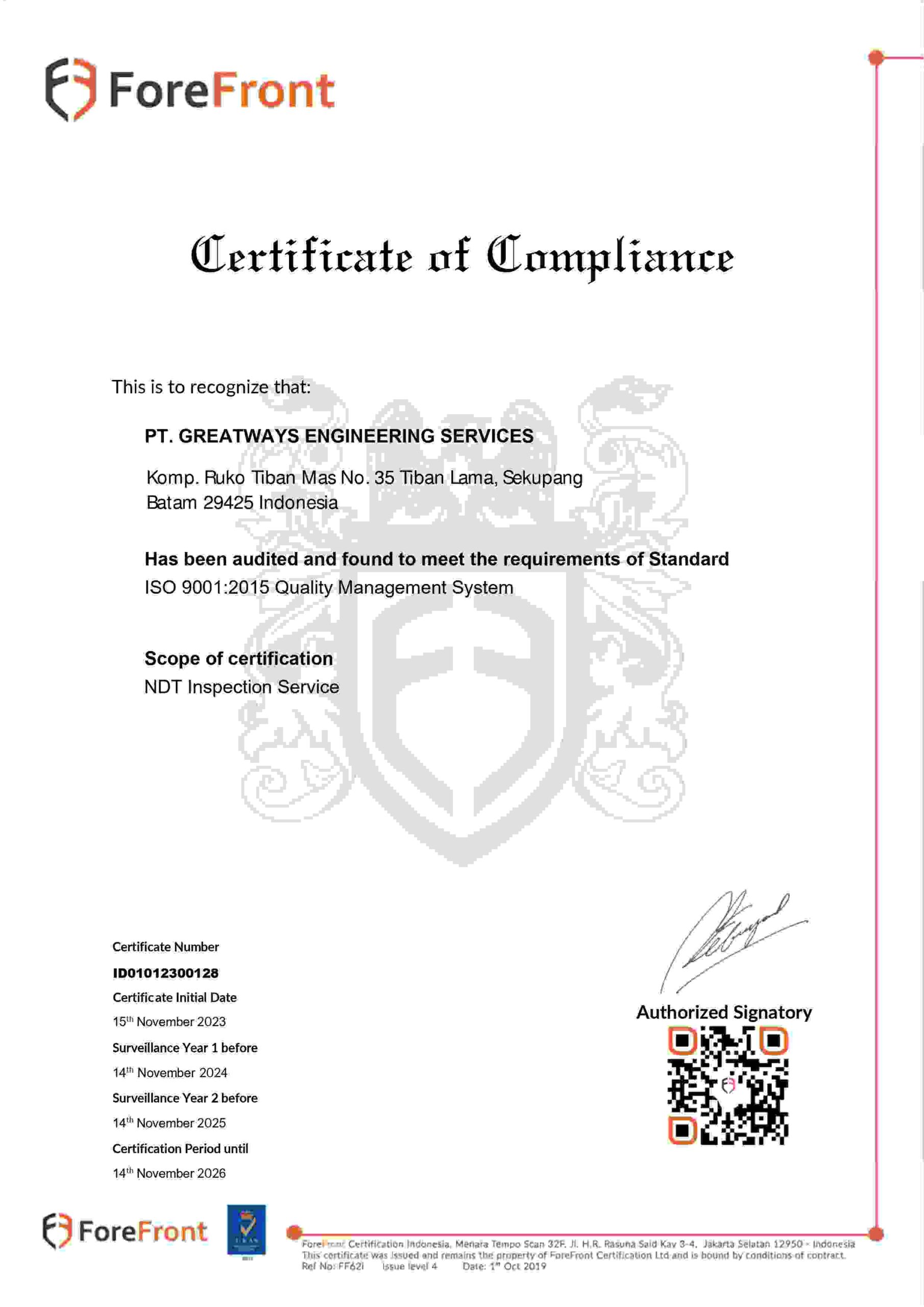 PT Greatweys NDT - ISO 9001:2015