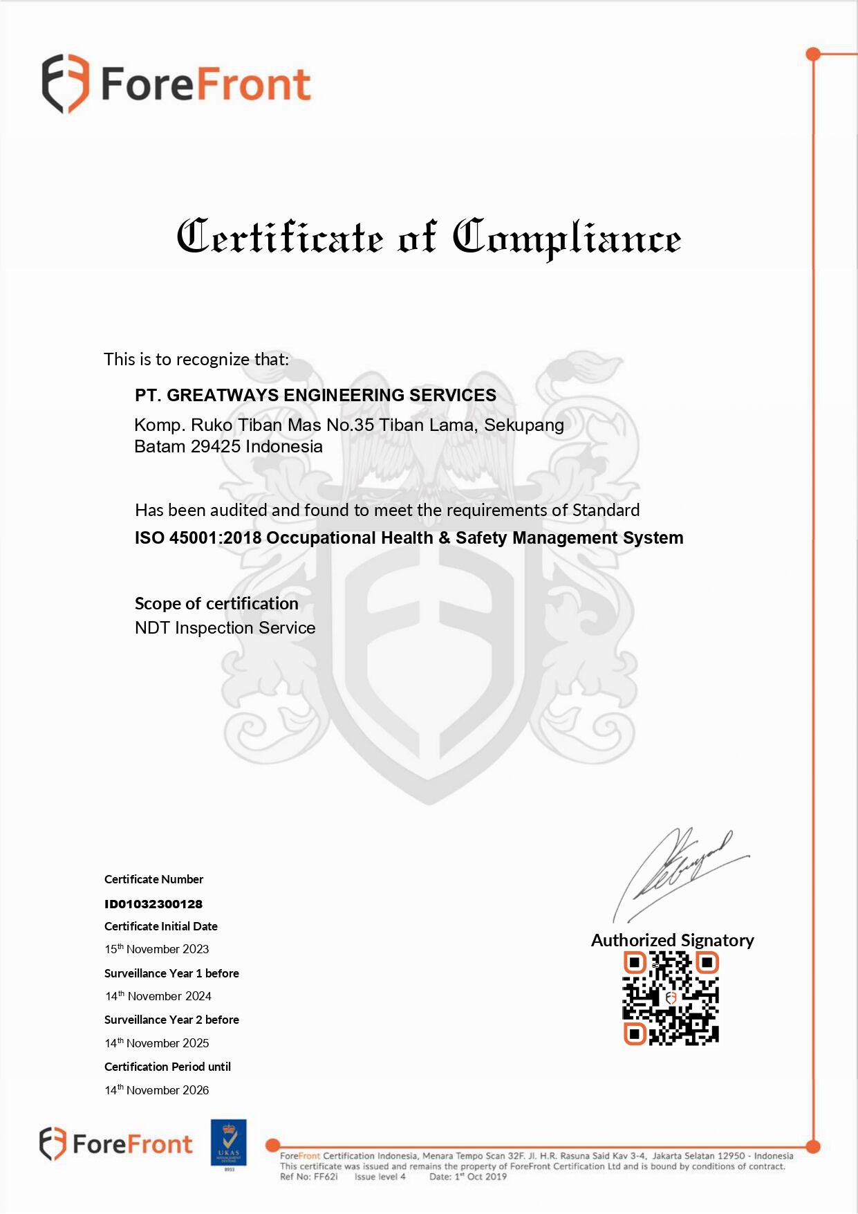PT Greatways NDT - ISO 45001:2018